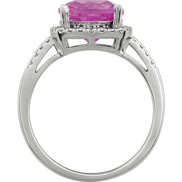 Cushion Lab-Grown Pink Sapphire & .03 CTW Natural Diamond Ring
