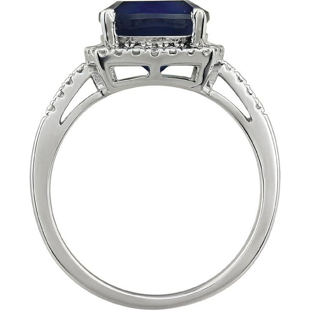 Cushion Lab-Grown Blue Sapphire & .03 CTW Natural Diamond Ring