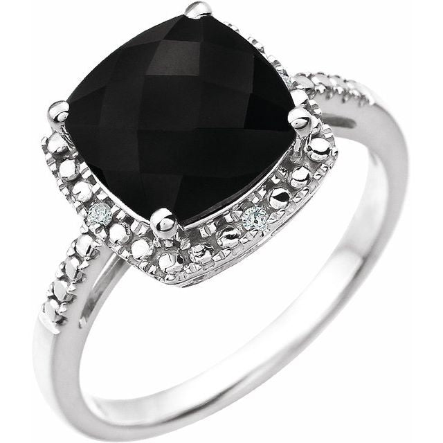 Cushion Natural Black Onyx & .03 CTW Natural Diamond Ring