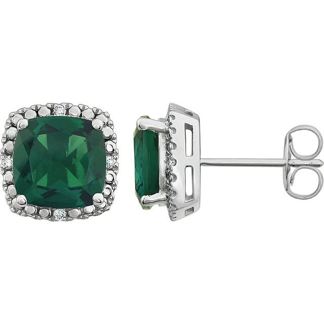 Cushion Lab-Grown Emerald & .06 CTW Natural Diamond Earrings