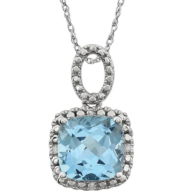 Cushion Natural Sky Blue Topaz & .03 CTW Natural Diamond Necklace