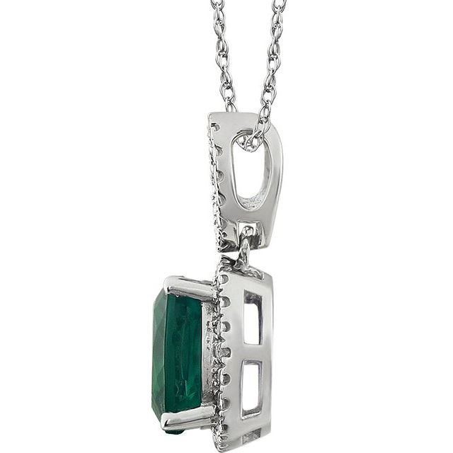 Cushion Lab-Grown Emerald & .03 CTW Natural Diamond Necklace