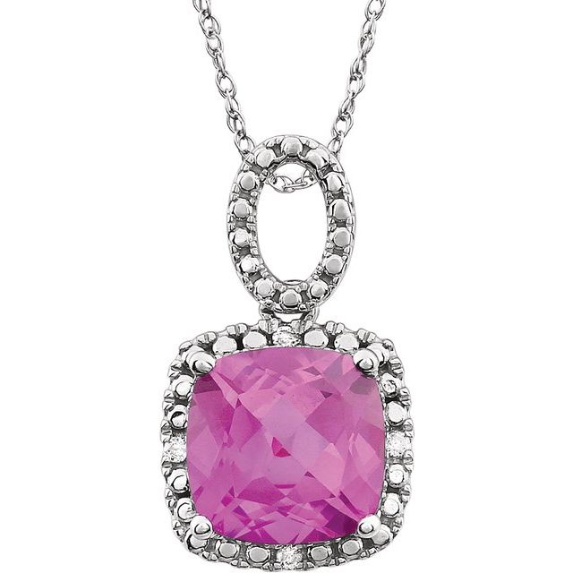 Cushion Lab-Grown Pink Sapphire & .03 CTW Natural Diamond Necklace