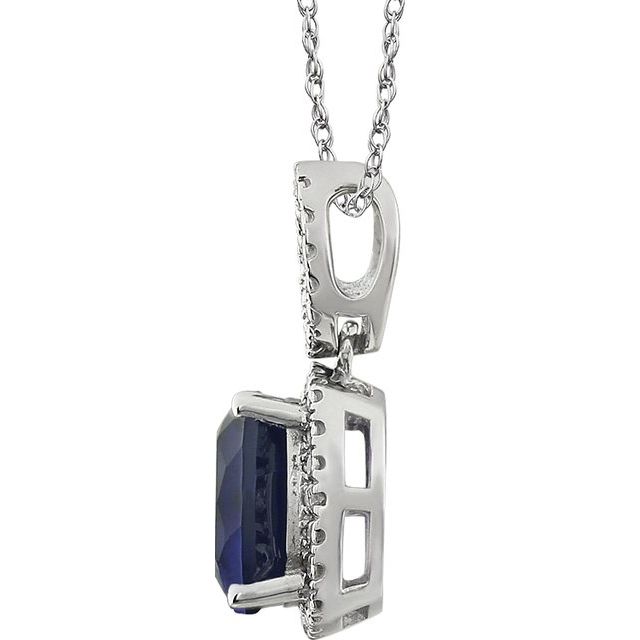 Cushion Lab-Grown Blue Sapphire & .03 CTW Natural Diamond Necklace
