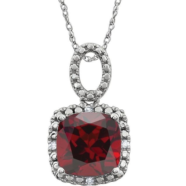 Cushion Natural Mozambique Garnet & .03 CTW Natural Diamond Necklace