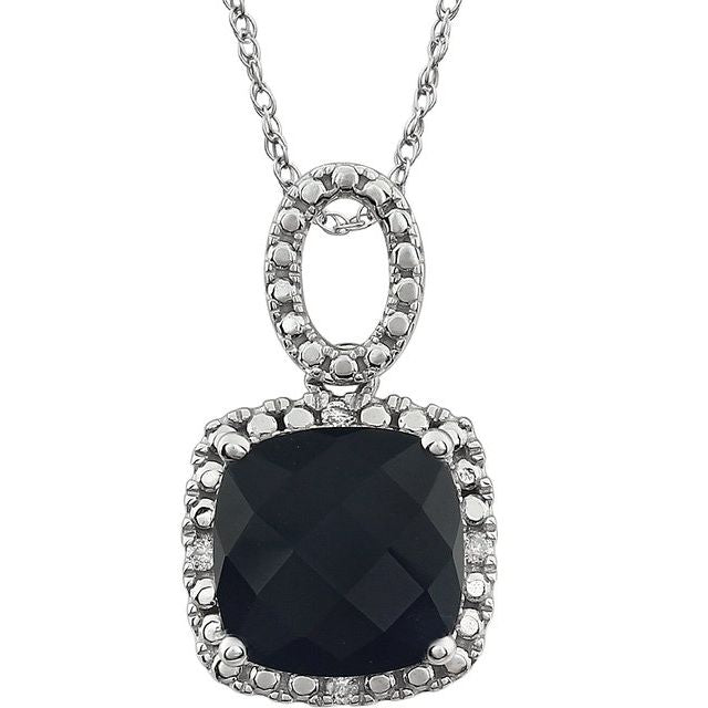 Cushion Natural Black Onyx & .03 CTW Natural Diamond Necklace