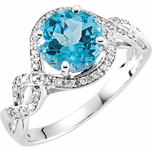 Round Natural Swiss Blue Topaz & 1/6 CTW Natural Diamond Ring