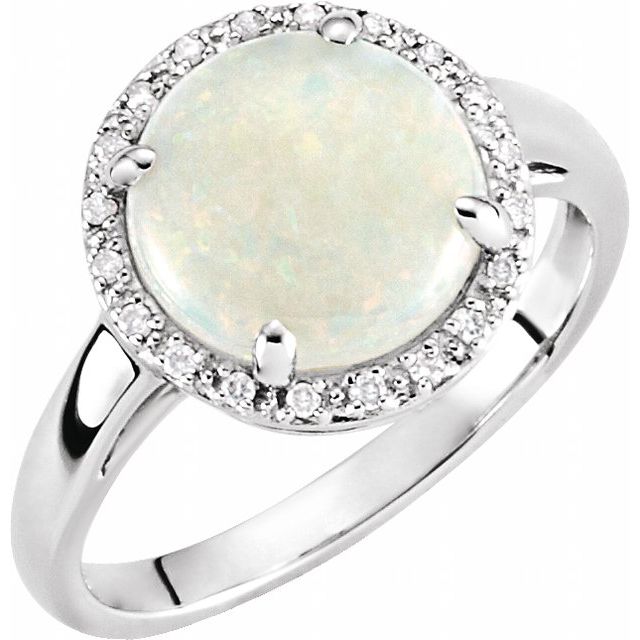 Round Natural White Opal & .07 CTW Natural Diamond Ring