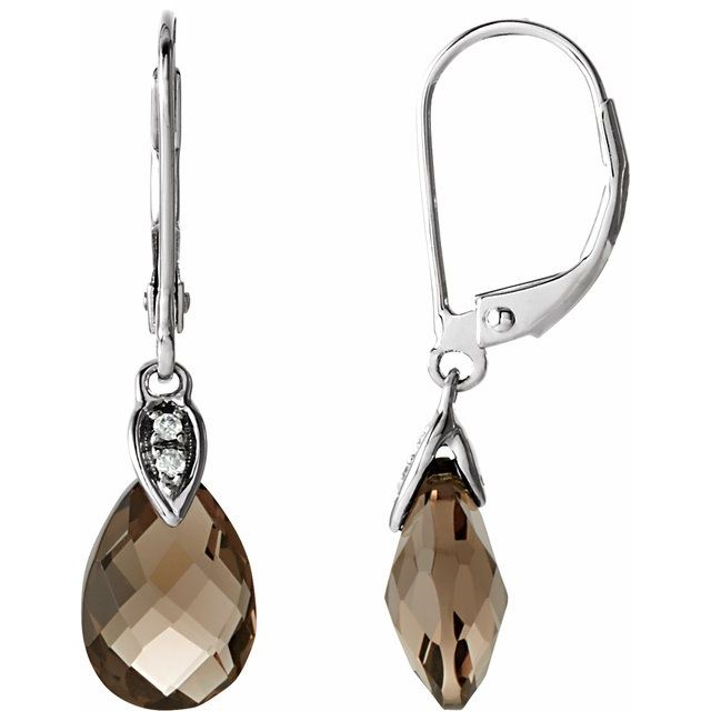 Pear Natural Briolette Smoky Quartz & .025 CTW Natural Diamond Earrings