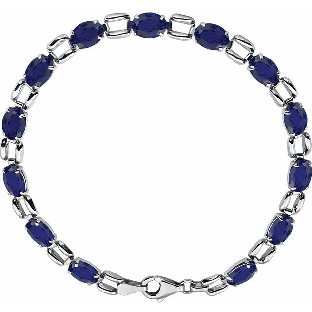 7x5mm Oval Lab-Grown Blue Sapphire 7 1/4" Bracelet