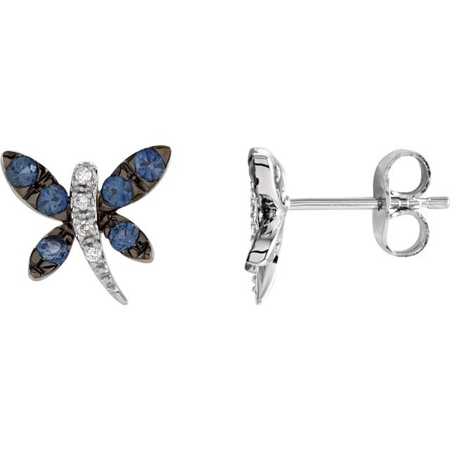 Natural Blue Sapphire & .04 CTW Natural Diamond Dragonfly Earrings