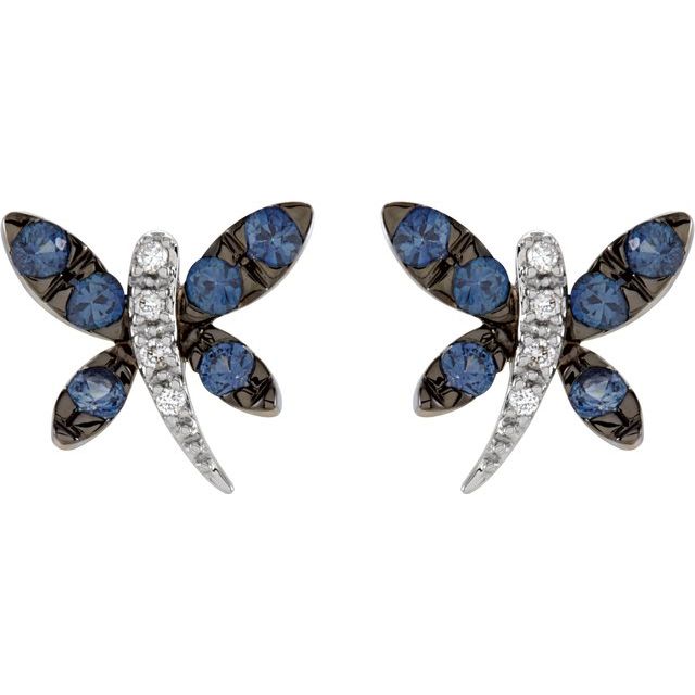 Natural Blue Sapphire & .04 CTW Natural Diamond Dragonfly Earrings