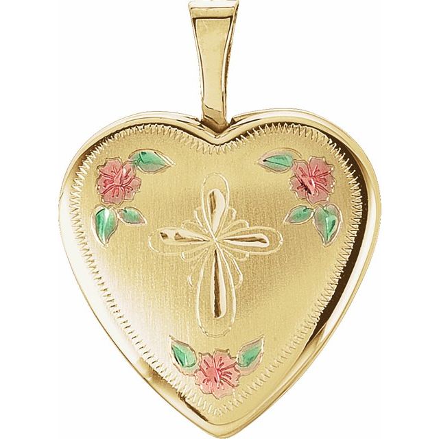 21.4x15.8mm Tri-Color Cross & Roses Locket