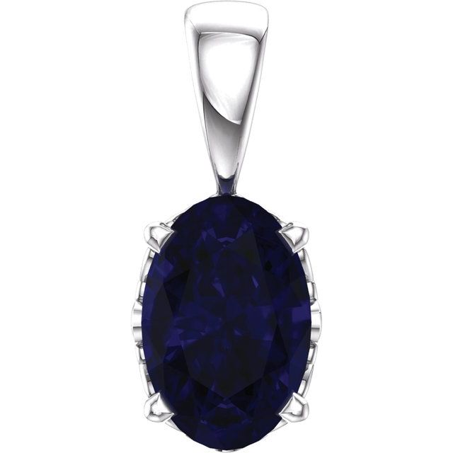 Oval Lab-Grown Blue Sapphire Pendant