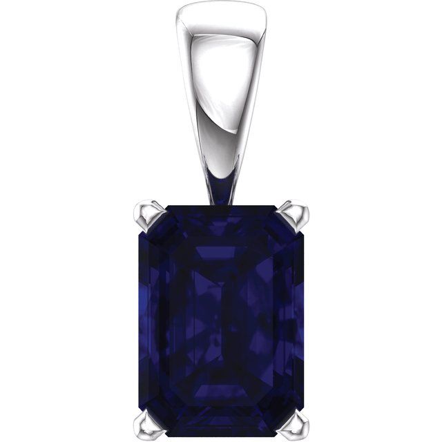 Emerald Lab-Grown Blue Sapphire Solitiare Pendant