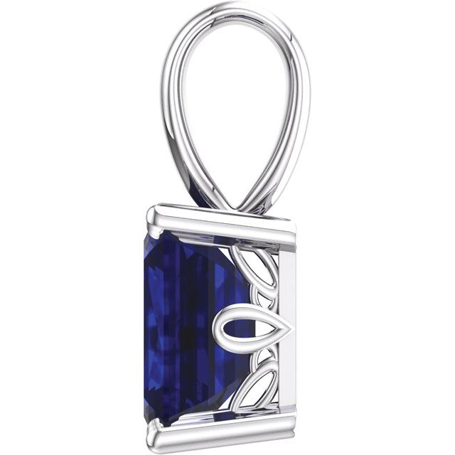 Emerald Lab-Grown Blue Sapphire Solitiare Pendant