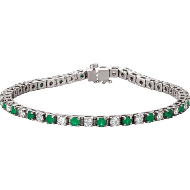 Round Natural Emerald & 2 CTW Natural Diamond Line Bracelet