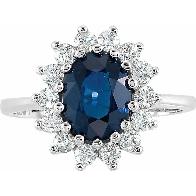Natural Blue Sapphire & 1/2 CTW Natural Diamond Halo-Style Ring