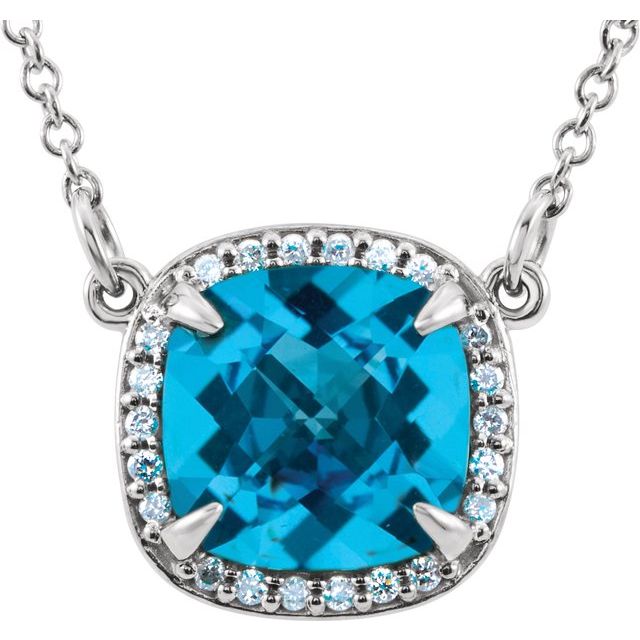 Cushion Natural Swiss Blue Topaz & .06 CTW Natural Diamond Necklace