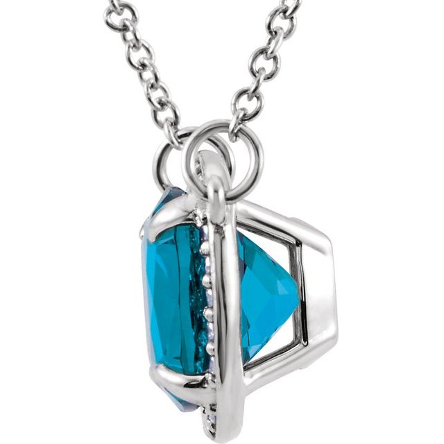 Cushion Natural Swiss Blue Topaz & .06 CTW Natural Diamond Necklace