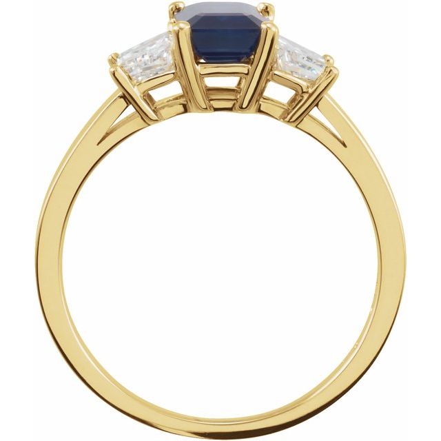 Natural Blue Sapphire & 3/4 CTW Natural Diamond Three-Stone Ring