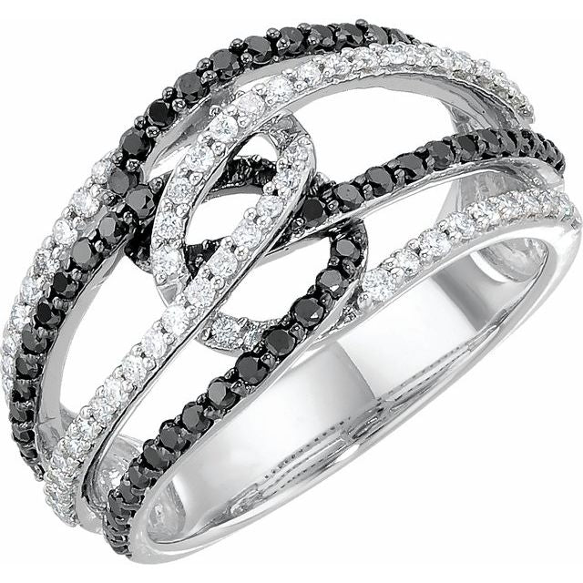 Round Black Rhodium Plated 3/4 CTW Natural Black & White Diamond Ring