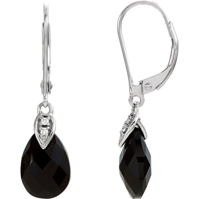 Pear Natural Briolette Onyx & .025 CTW Natural Diamond Earrings