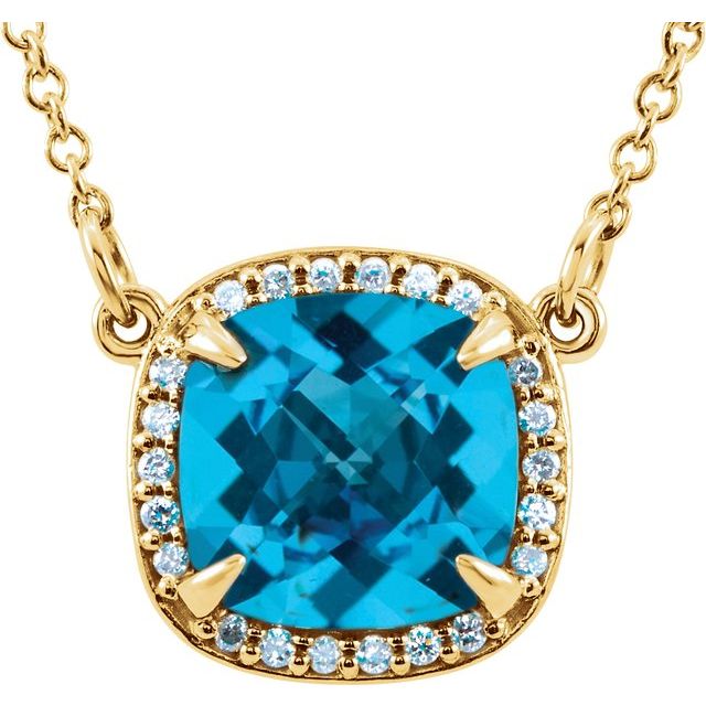 Cushion Natural Swiss Blue Topaz & .06 CTW Natural Diamond Necklace