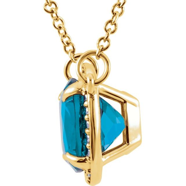 Cushion Natural Swiss Blue Topaz & .06 CTW Natural Diamond Necklace