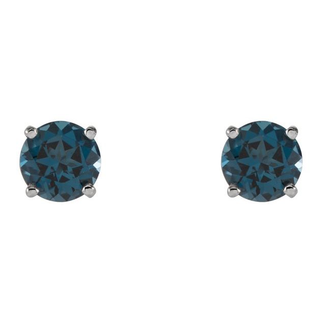Round 5mm Natural London Blue Topaz Stud Earrings