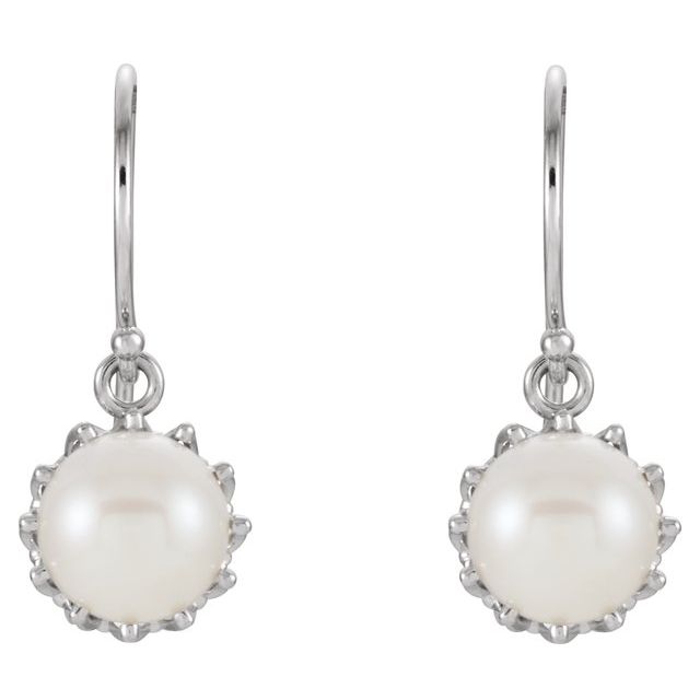 Cultured White Freshwater Pearl Crown Earrings