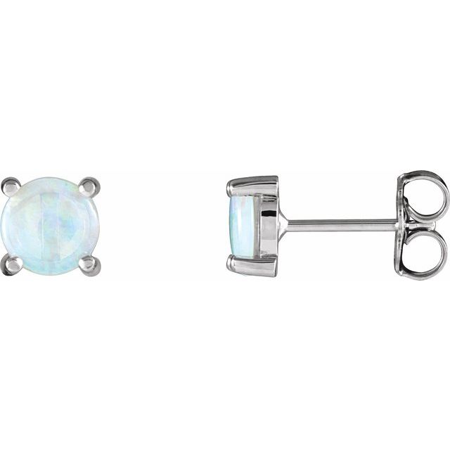 Round 6mm Natural White Opal Earrings