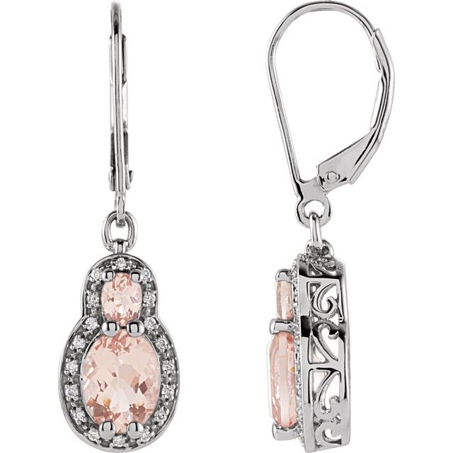 Oval Natural Pink Morganite & 1/6 CTW Natural Diamond Earrings