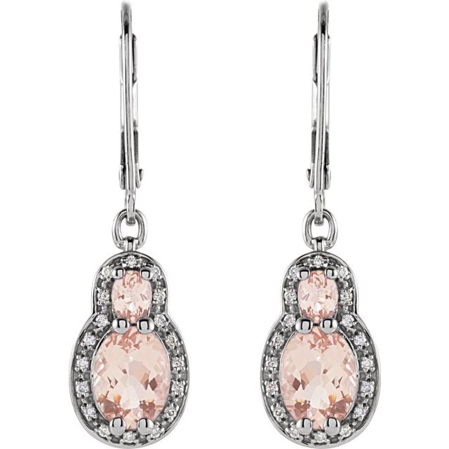 Oval Natural Pink Morganite & 1/6 CTW Natural Diamond Earrings