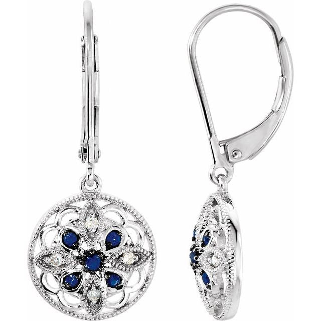 Round Natural Blue Sapphire & .07 CTW Natural Diamond Earrings