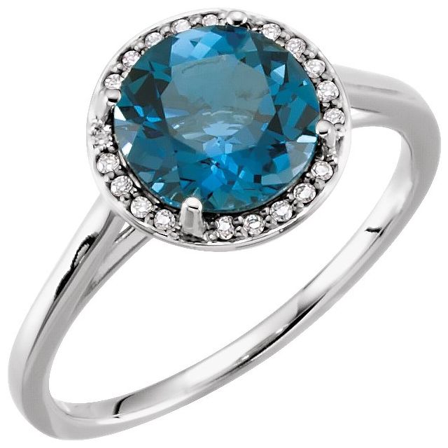 Round Natural London Blue Topaz & .05 CTW Natural Diamond Ring