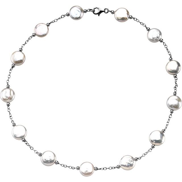 12-13mm Cultured White Freshwater Pearl Coin Necklace
