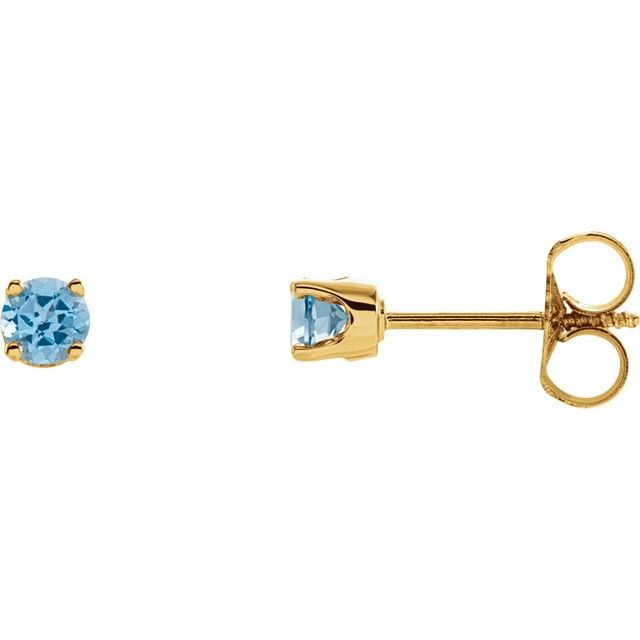 Round Natural Swiss Blue Topaz Youth Earrings