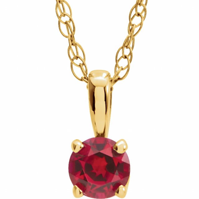 Round 3mm Natural Ruby Youth Solitaire 14" Necklace