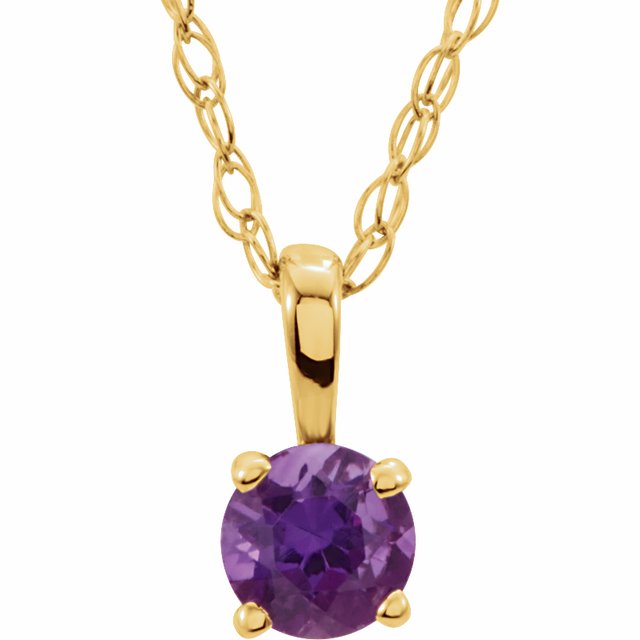 Round 3mm  Natural Amethyst Youth Solitaire 14" Necklace