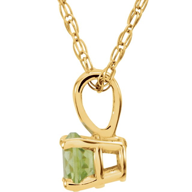 Round 3mm Natural Peridot Youth Solitaire 14" Necklace