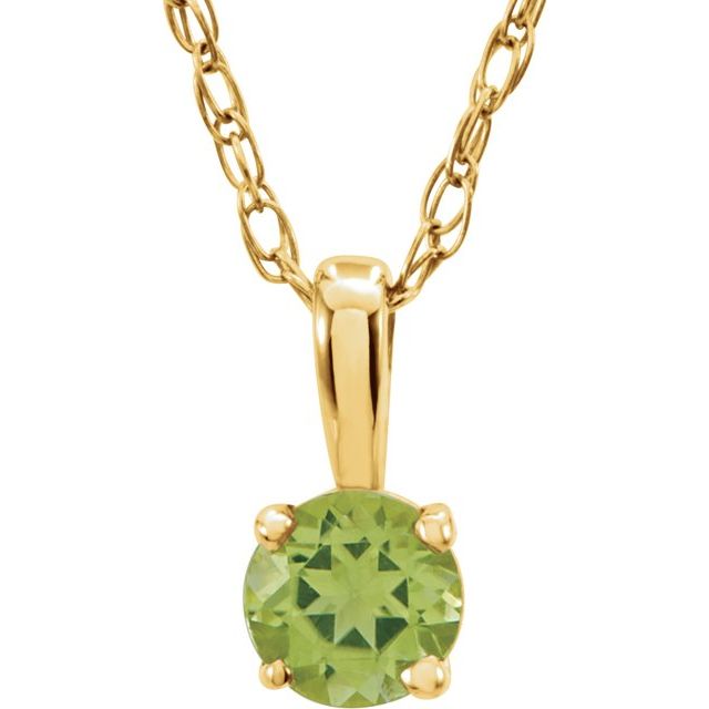 Round 3mm Natural Peridot Youth Solitaire 14" Necklace