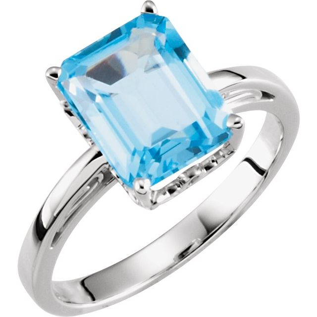 Emerald Natural Swiss Blue Topaz Scroll Setting Ring