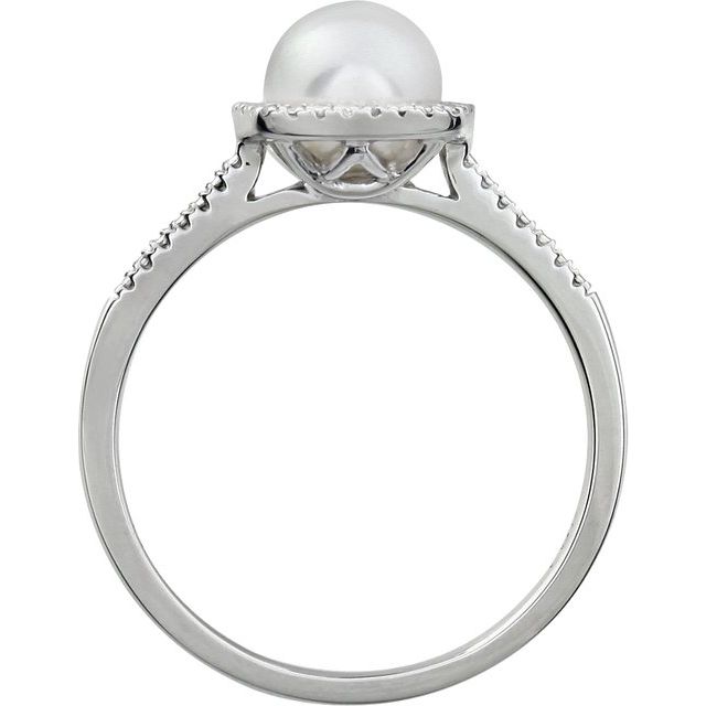 Cultured White Freshwater Pearl & .01 CTW Natural Diamond Ring