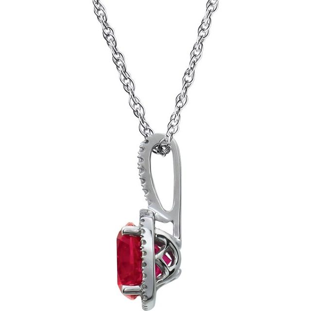 Round 7mm Lab-Grown Ruby & .015 CTW Natural Diamond Necklace
