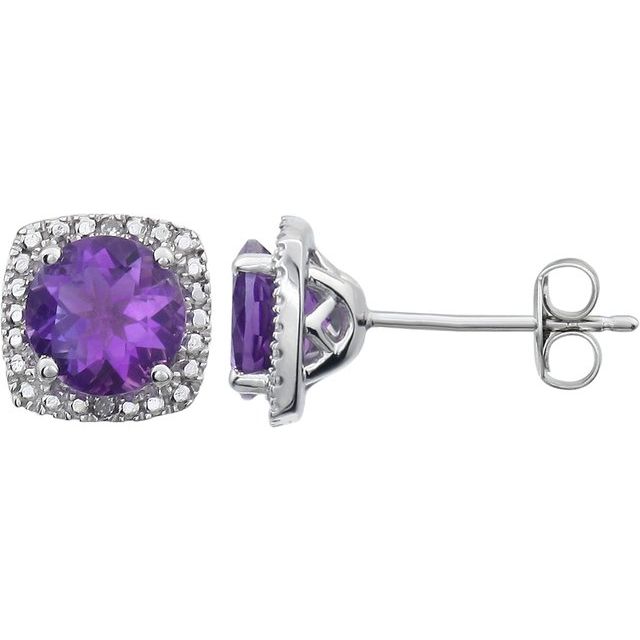 Round Natural Amethyst & .015 CTW Natural Diamond Earrings
