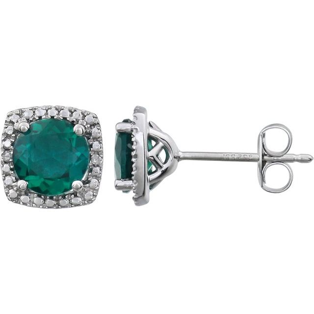 Round Lab-Grown Emerald & .015 CTW Natural Diamond Earrings