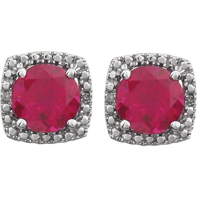 Round Lab-Grown Ruby & .015 CTW Natural Diamond Earrings
