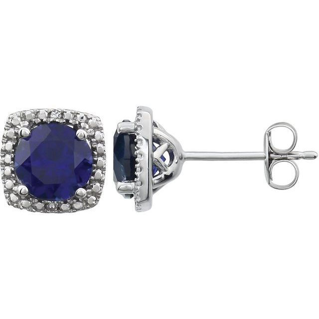 Round Lab-Grown Blue Sapphire & .015 CTW Natural Diamond Earrings