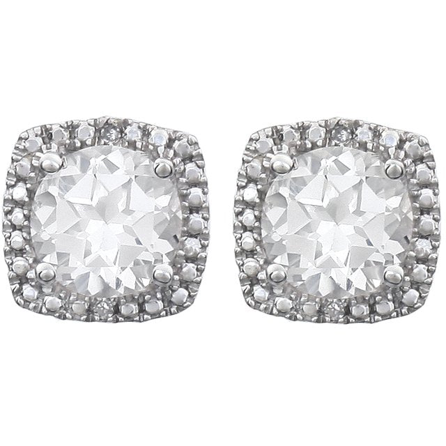 Round Lab-Grown White Sapphire & .015 CTW Natural Diamond Earrings
